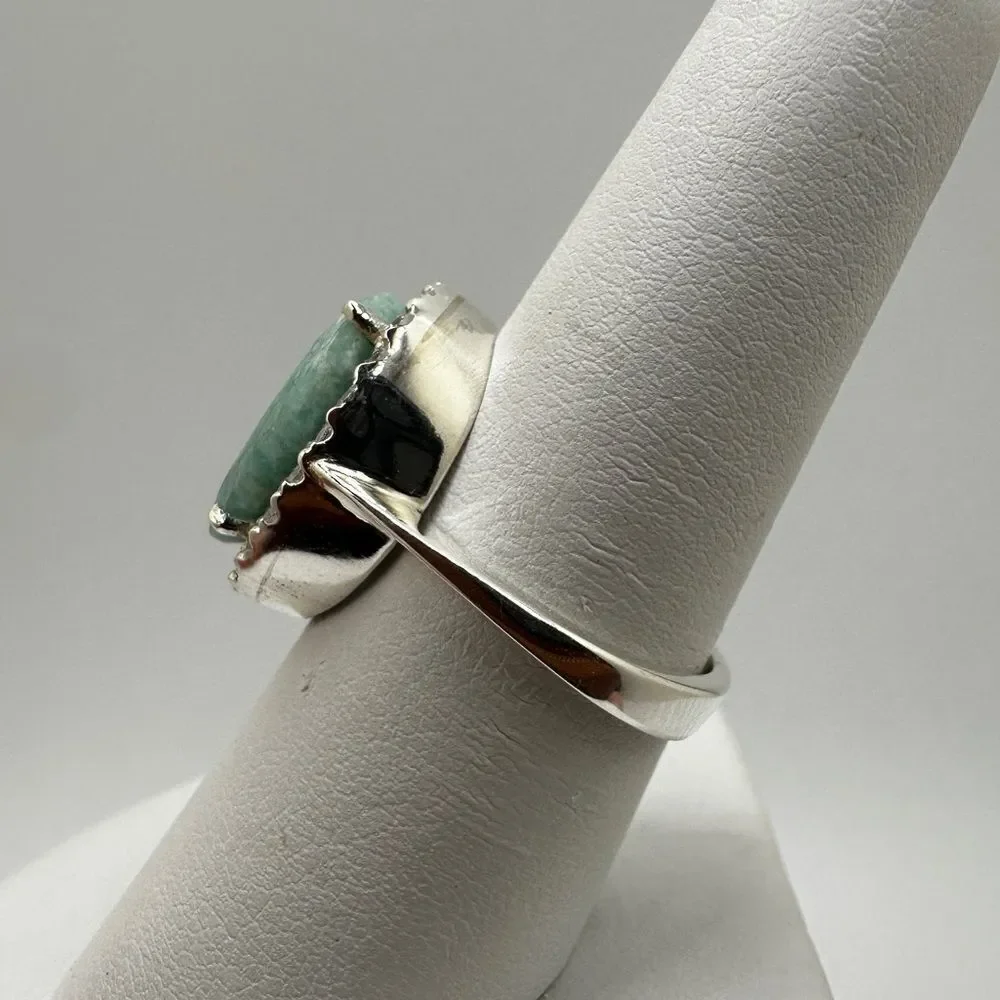 NWOT 15x11mm Oval cut Amazonite w/ halo of cz‎ diamonds in sterling silver!